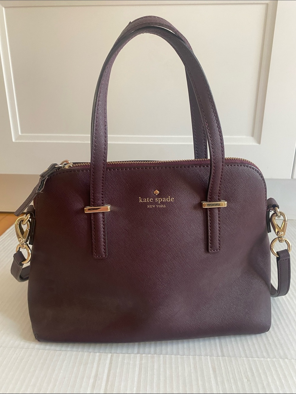 Kate Spade Leather Mulled Wine Cedar Street Maise Crossbody Bag Removable Strap